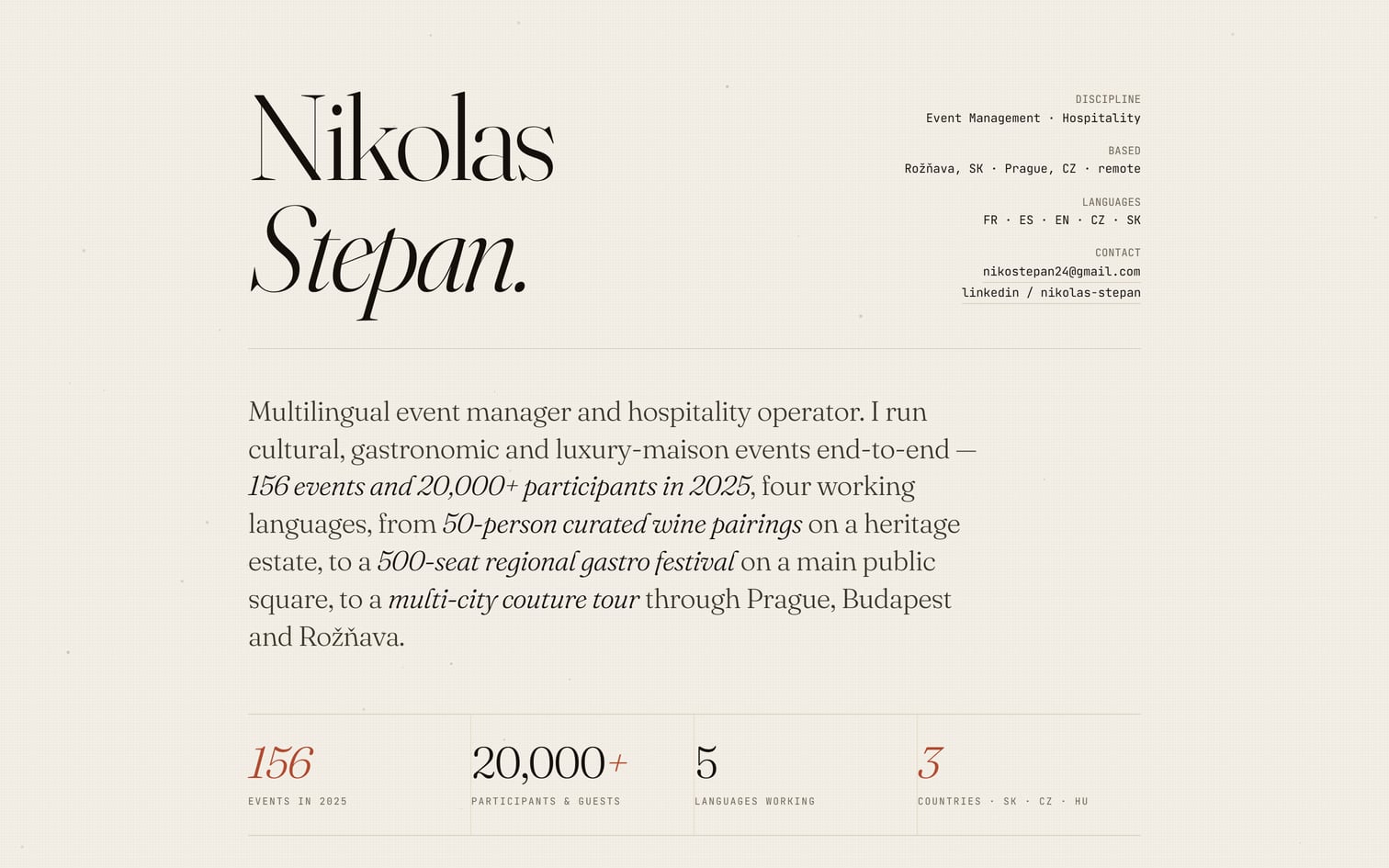 Nikolas Stepan — events. — hospitality